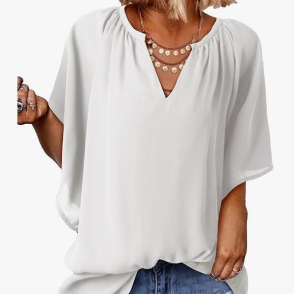 SHEWIN Womens Casual V Neck Loose 3/4 Bell Sleeve Chiffon Top 2XL - Picture 1 of 5